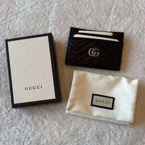 Gucci Black Chevron Card Holder with Gold GG